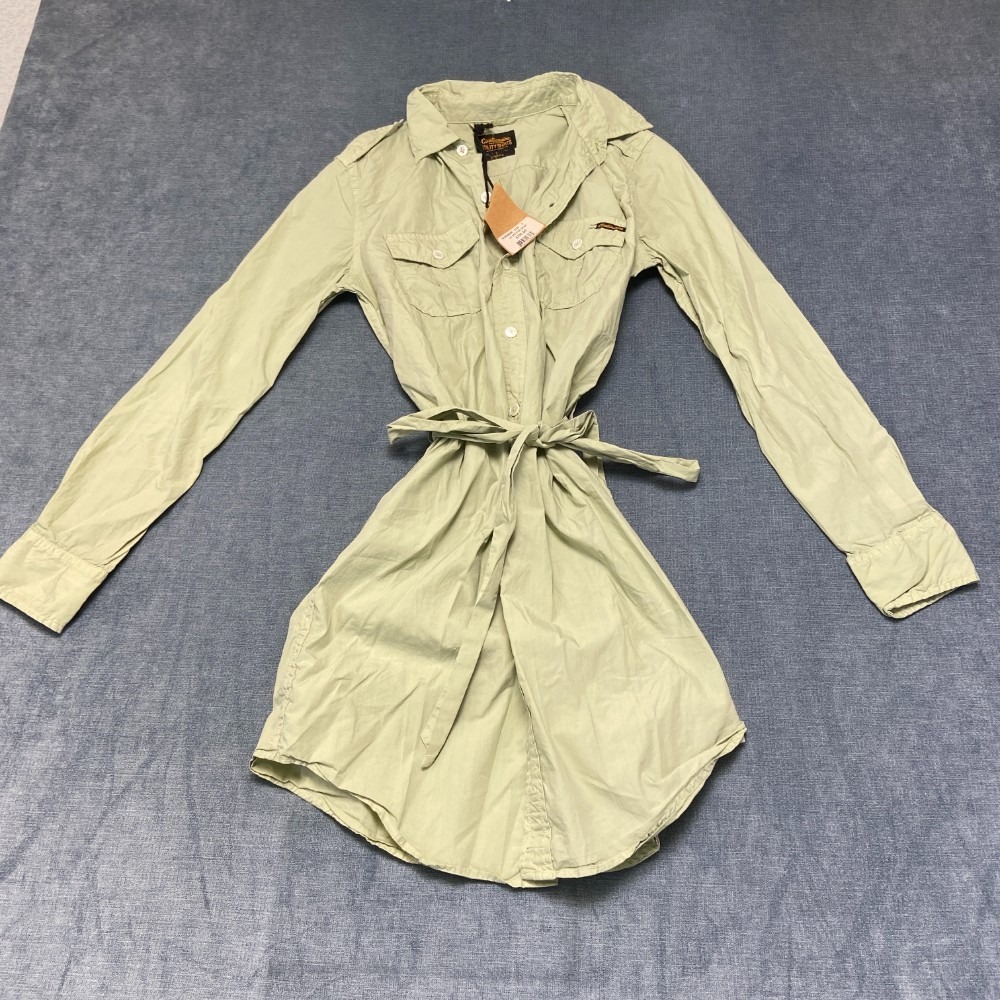 Civilianaire Utility Officer Shirt Dress Womens Small Sage Green Belted Waist